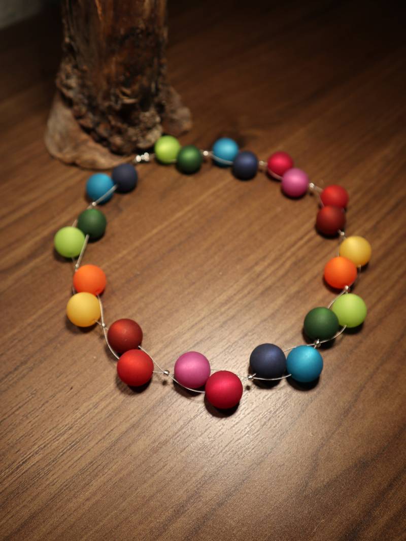 Perlenkette 2-Reihige Regenbogen Polariskette Polaris Kette Halskette 16 Mm Blau Rot Grün Orange Gelb Bunt von BelasPerlenparadies