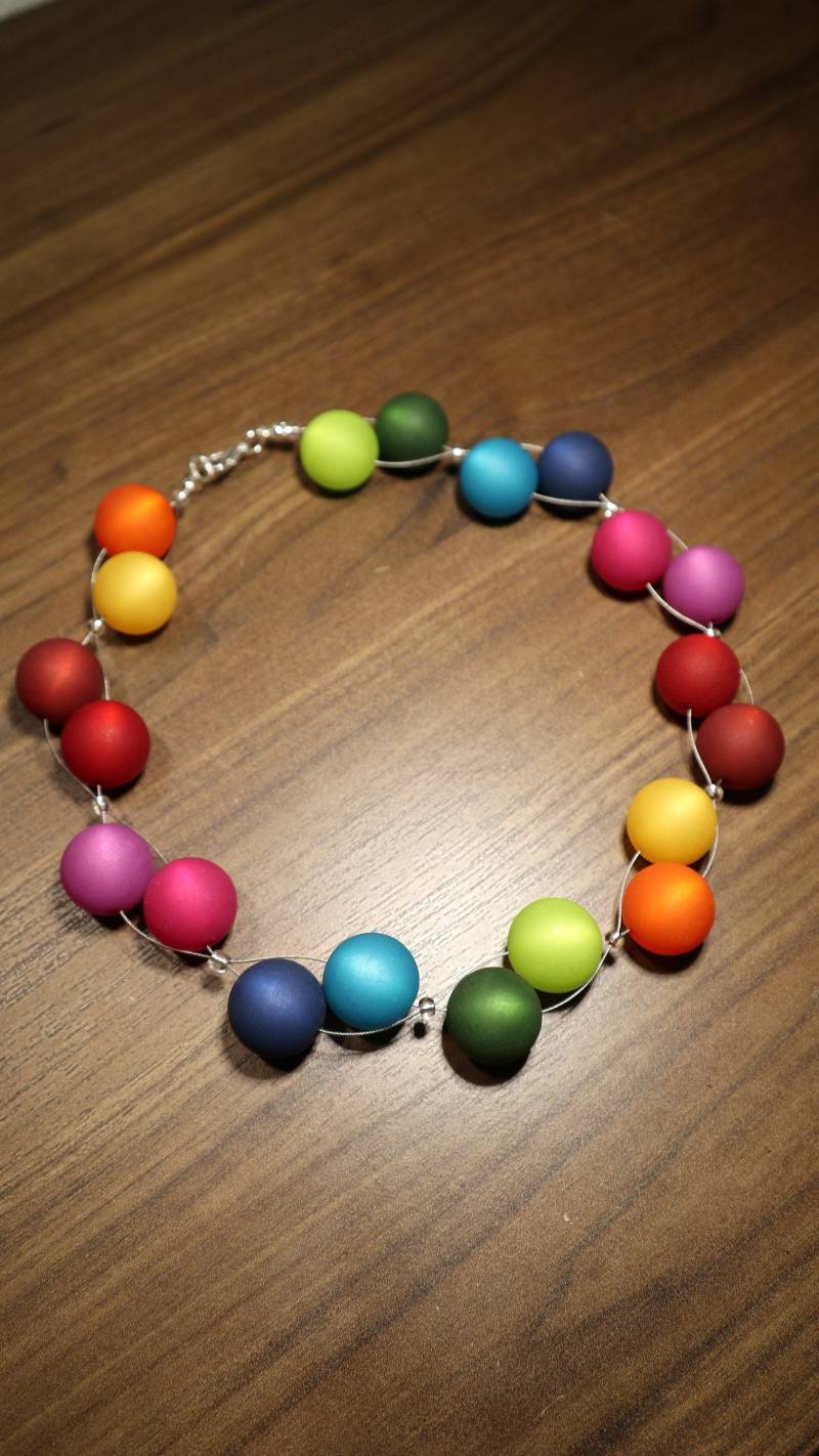 Perlenkette 2-Reihige Regenbogen Polariskette Polaris Kette Halskette 20 Mm Blau Rot Grün Orange Gelb Bunt von BelasPerlenparadies