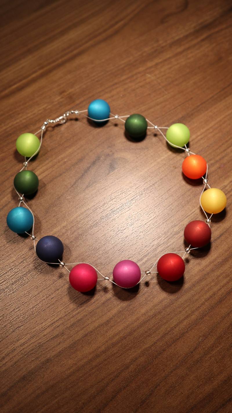 Perlenkette 2-Reihige Regenbogen Polariskette Polaris Kette Halskette 20 Mm Blau Rot Grün Orange Gelb Bunt von BelasPerlenparadies