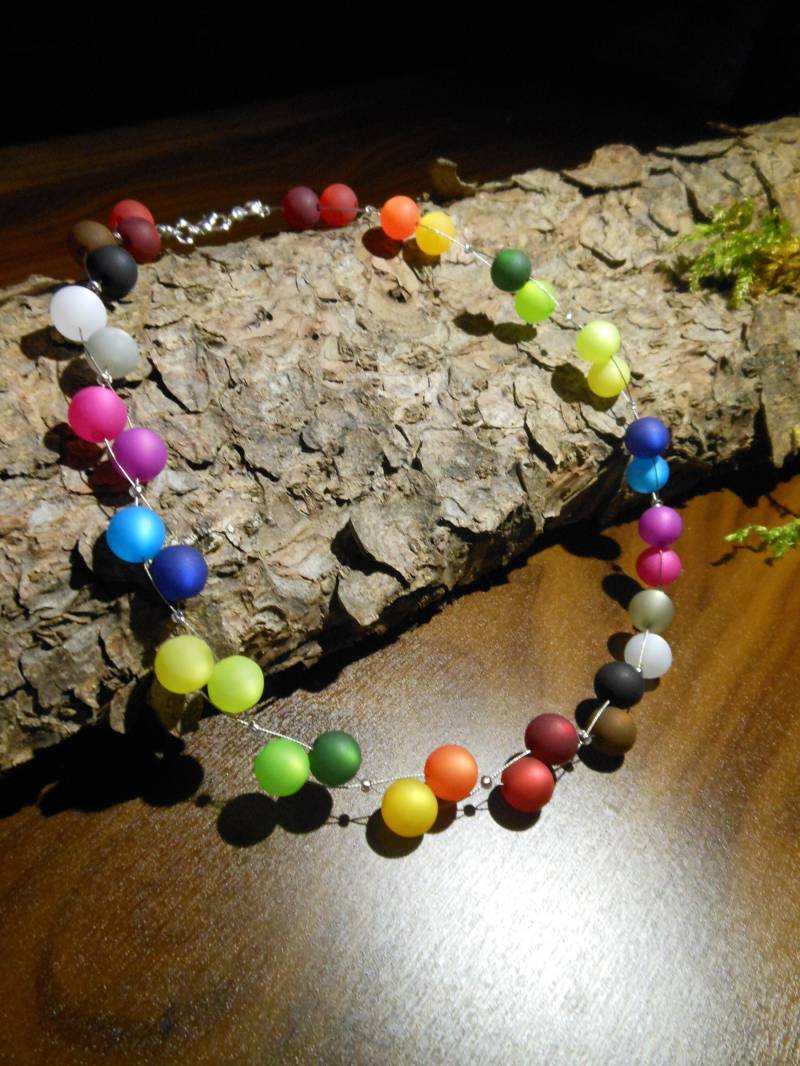 Perlenkette 2-Reihige Regenbogen Polariskette Polaris Kette Halskette Bunt von BelasPerlenparadies