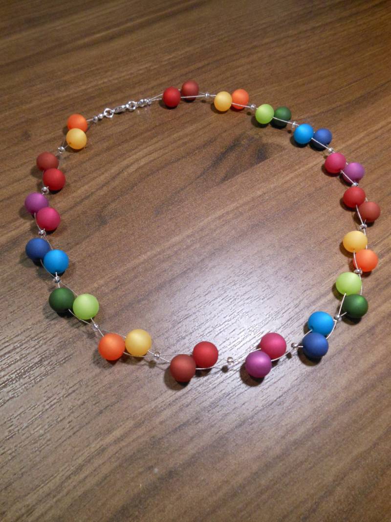 Perlenkette 2-Reihige Regenbogen Polariskette Polaris Kette Halskette Bunt von BelasPerlenparadies