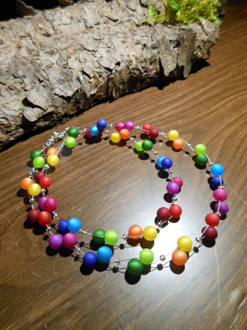 Perlenkette 2-Reihige Xl Regenbogen Polariskette Polaris Kette Bunt von BelasPerlenparadies