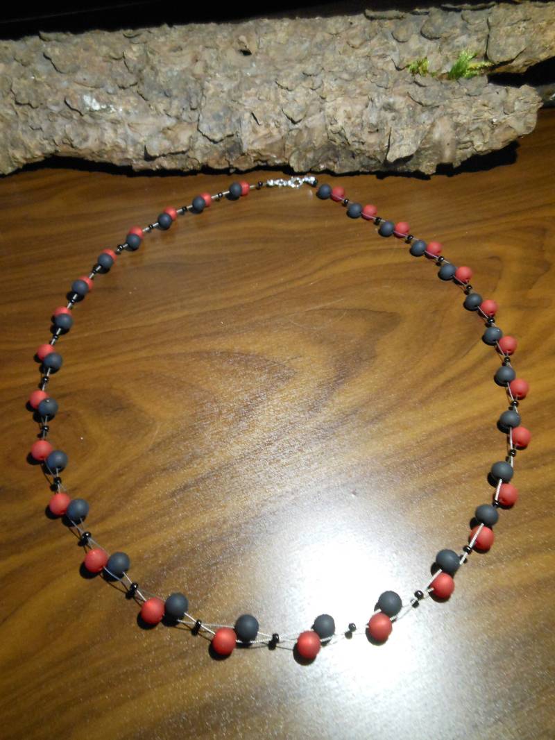 Perlenkette 2-Reihige Xl Rot Schwarz Polariskette Polaris Kette von BelasPerlenparadies