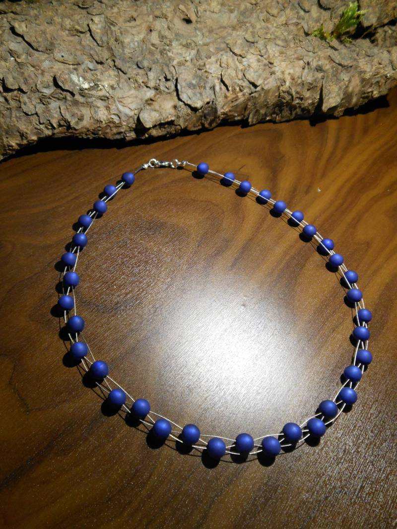Perlenkette 3-Reihige Blau Dunkelblau Polariskette Polaris Kette Halskette von BelasPerlenparadies