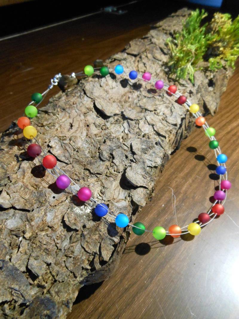 Perlenkette 3-Reihige Regenbogen Polariskette Polaris Kette Halskette Bunt von BelasPerlenparadies