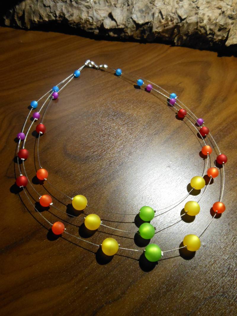 Perlenkette 3-Reihige Regenbogen Polariskette Polaris Kette Halskette Bunt von BelasPerlenparadies