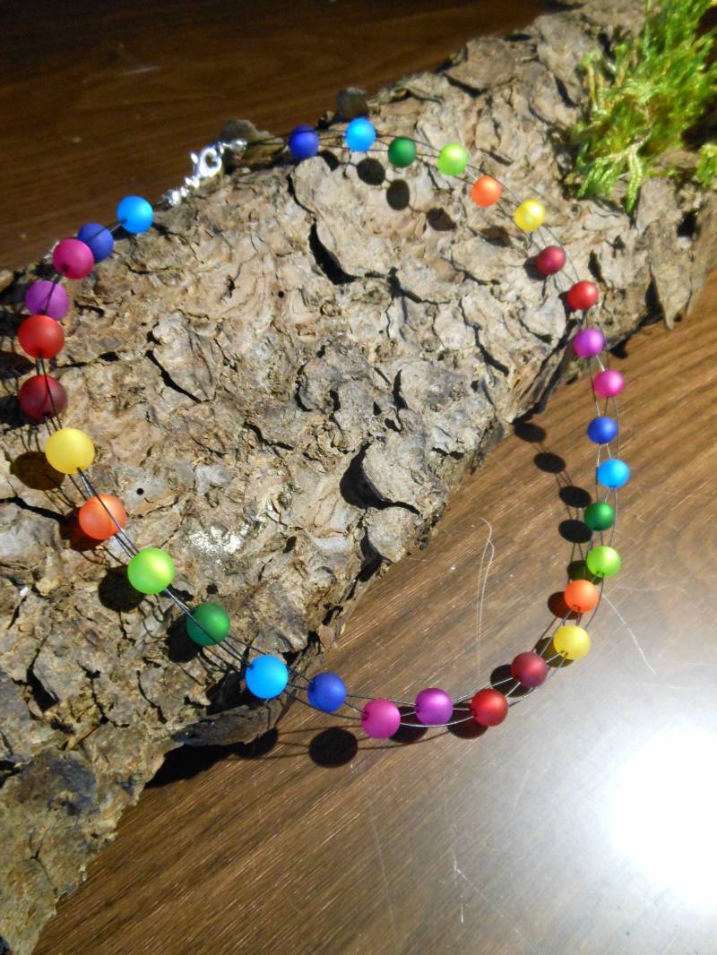 Perlenkette 3-Reihige Regenbogen Polariskette Polaris Kette Halskette Bunt von BelasPerlenparadies