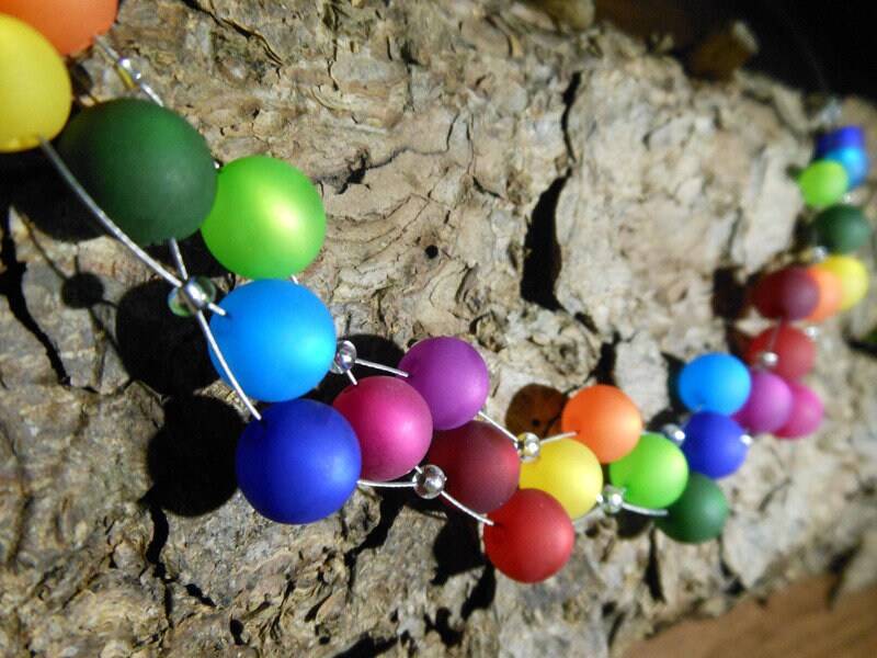 Perlenkette 3-Reihige Regenbogen Polariskette Polaris Kette Halskette Bunt von BelasPerlenparadies
