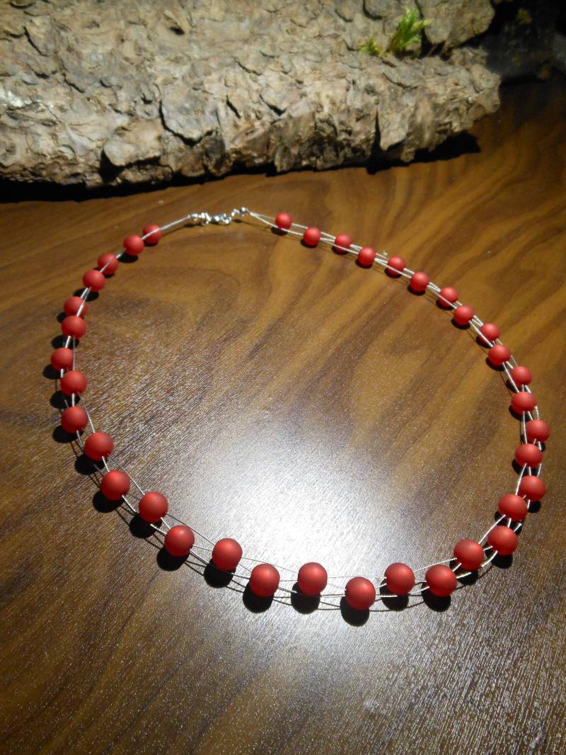 Perlenkette 3-Reihige Rot Rubin Polariskette Polaris Kette Halskette von BelasPerlenparadies