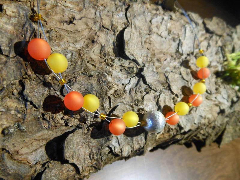 Perlenkette Gelb Orange Polariskette Mit Silberperle Halskette Collier Polaris Kette von BelasPerlenparadies