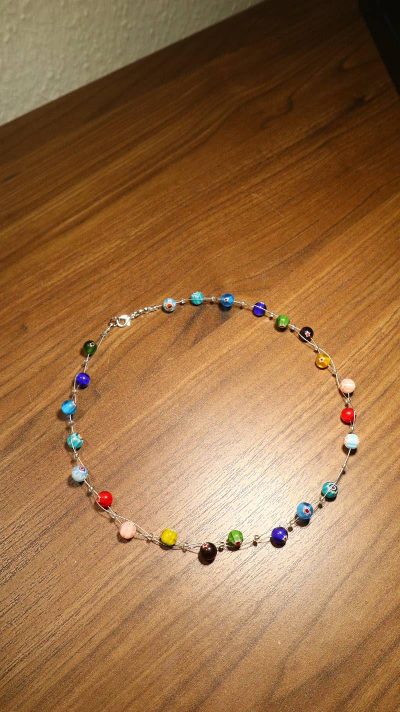 Perlenkette Millefiori Kette Regenbogen Collier Halskette Bunt von BelasPerlenparadies
