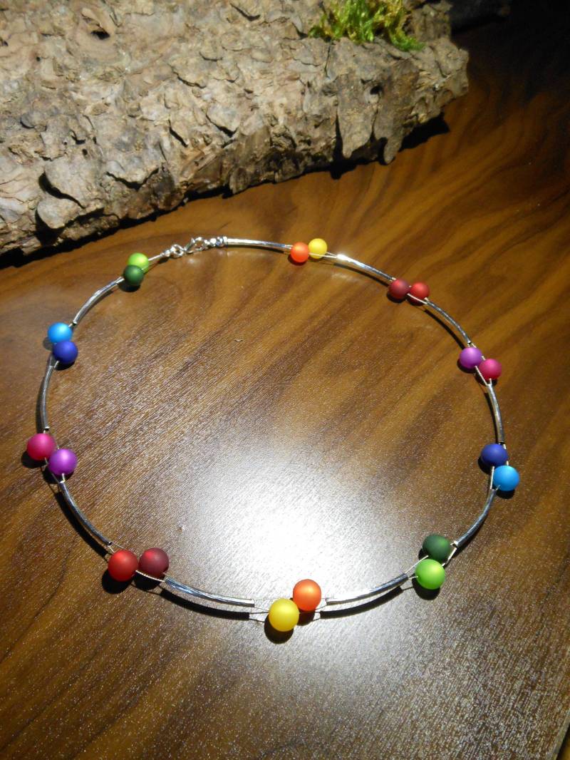 Perlenkette Polaris Kette Regenbogen Collier Halskette Bunt von BelasPerlenparadies