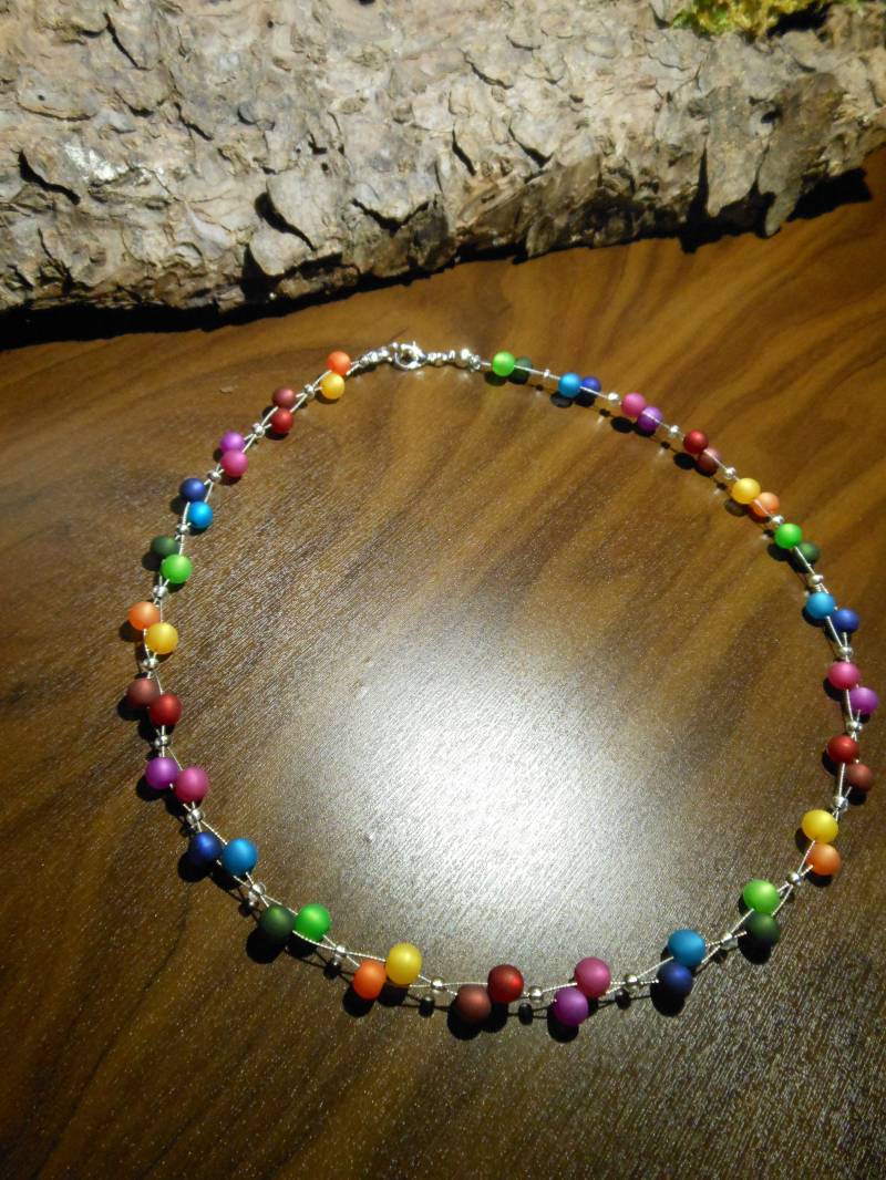 Perlenkette Polaris Kette Regenbogen Collier Halskette Bunt von BelasPerlenparadies