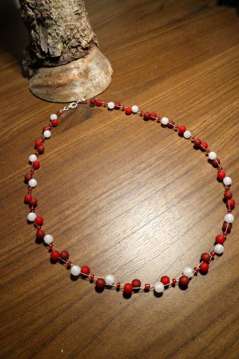 Perlenkette Polaris Kette Rot Weiss 6 Mm Bordeaux Rubin Collier Halskette Weihnachten Geschenk von BelasPerlenparadies