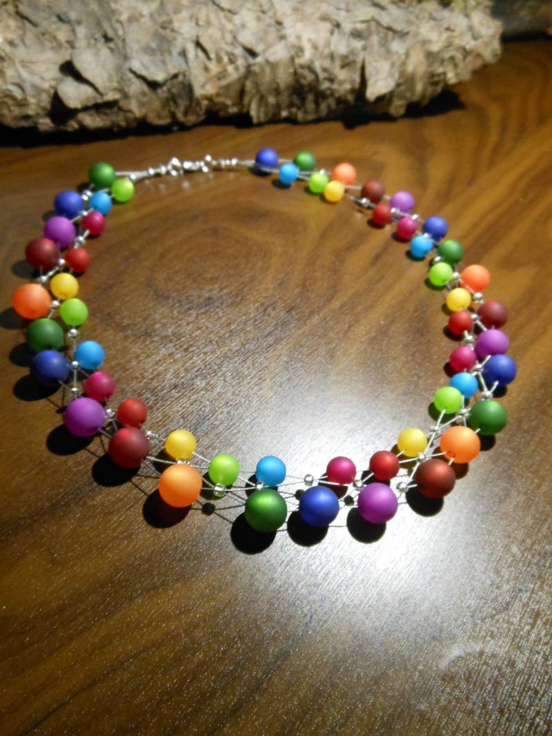 Perlenkette Regenbogen Polariskette Halskette 4-Reihig Polaris Perlen Kette Bunt von BelasPerlenparadies