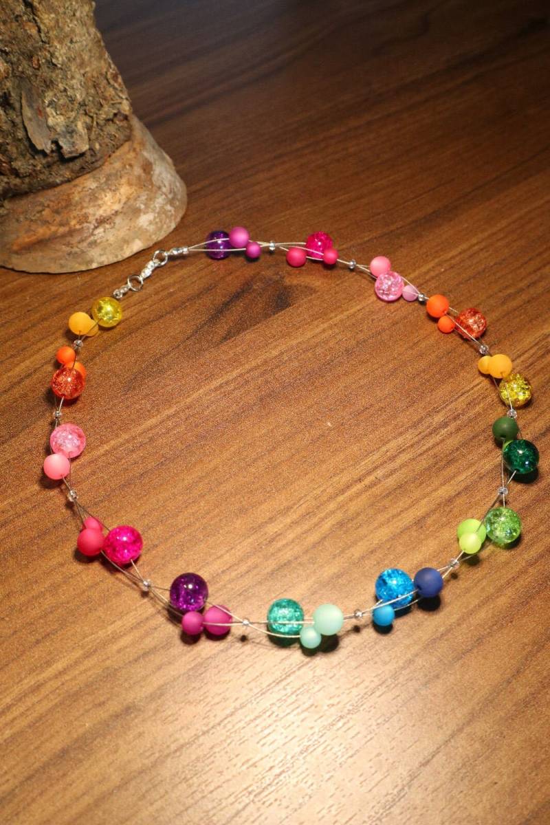 Perlenkette Regenbogen Polariskette Halskette Polaris Perlen Kette Glas Bunt von BelasPerlenparadies
