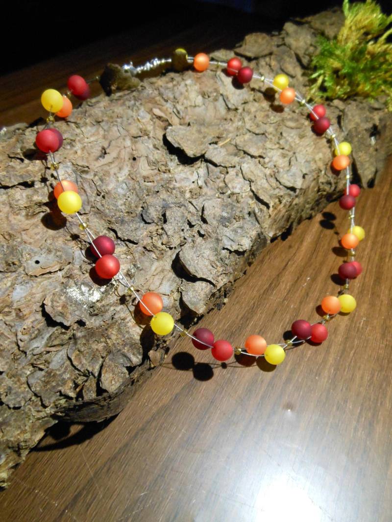 Perlenkette Rot Gelb Polariskette Halskette Polaris Kette von BelasPerlenparadies