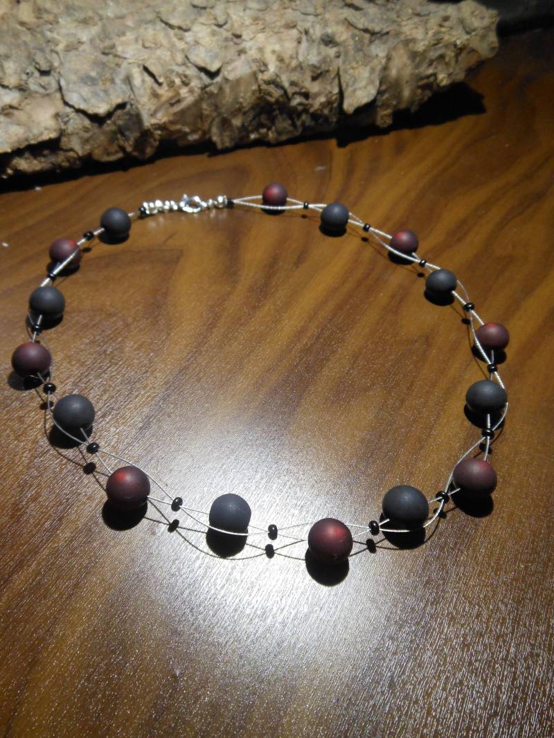 Perlenkette Schwarz Bordeaux Polariskette Halskette Collier Pol Polaris Kette 10 Mm 10Mm 46 cm von BelasPerlenparadies