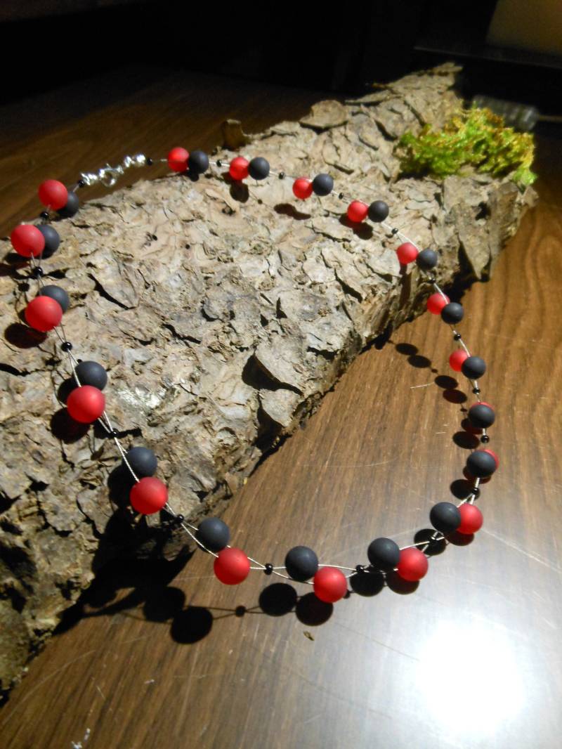 Perlenkette Schwarz Rot Polariskette Halskette Collier Polaris Perlen Kette Kette von BelasPerlenparadies