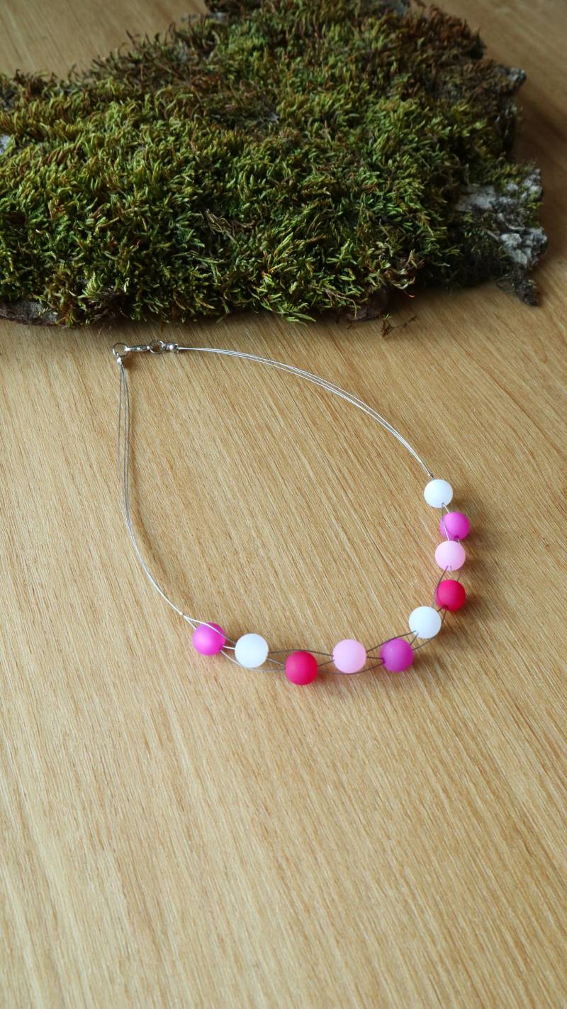 Perlenkette Weiss Rosa Pink Lila Polariskette Halskette Collier Polaris Kette von BelasPerlenparadies