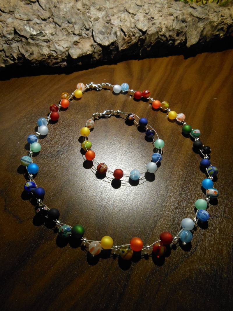 Perlenschmuckset Schmuckset Polaris Glas Regenbogen Kette Armband Bunt von BelasPerlenparadies
