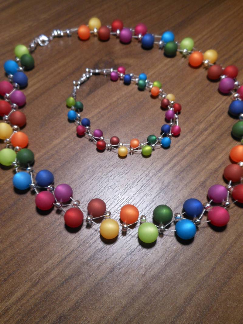 Perlenschmuckset Schmuckset Polaris Regenbogen Kette Armband Bunt von BelasPerlenparadies