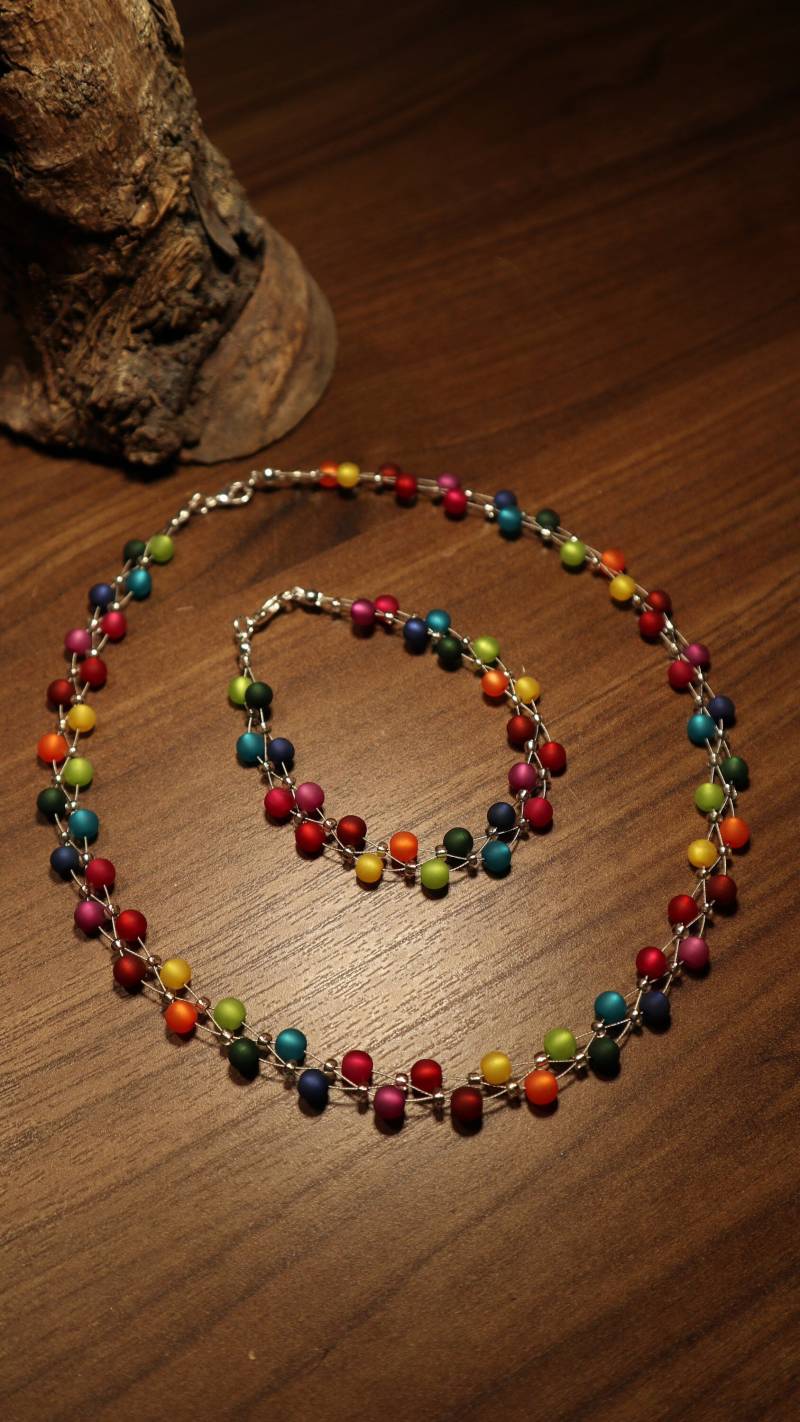 Perlenschmuckset Schmuckset Polaris Regenbogen Kette Armband Bunt von BelasPerlenparadies