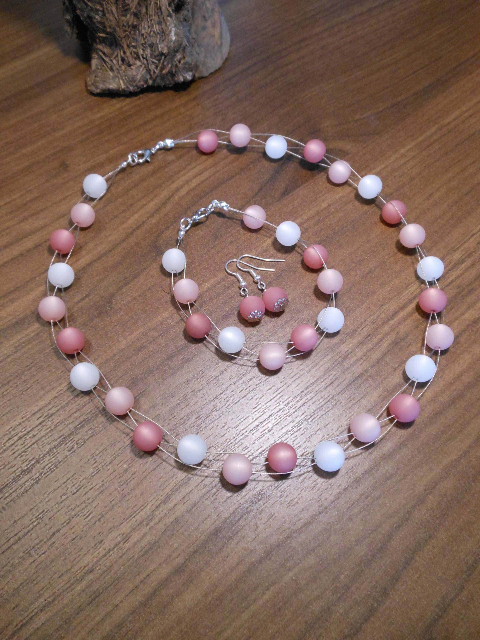 Perlenschmuckset Schmuckset Polarisperlen Polaris Weiss Rosy Terracotta Kette Armband Ohrring Perlenschmuckset Schmuckset Polarisperlen Polaris Weiss Rosy Terracotta Kette Armband Ohrring von BelasPerlenparadies