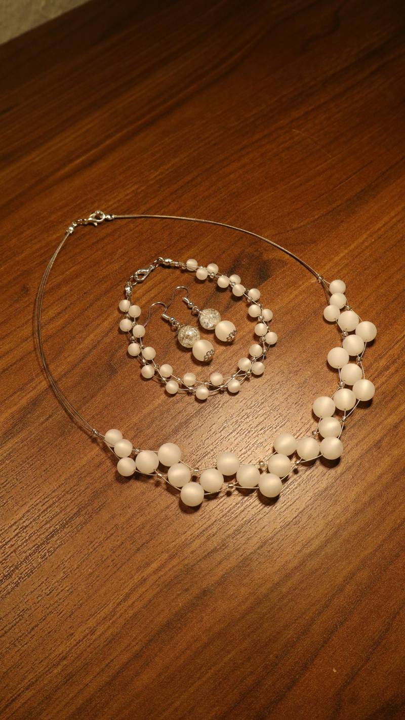 Perlenschmuckset Weiss Polariskette Mit Silberperle Halskette Collier Polaris Kette Perlenkette von BelasPerlenparadies