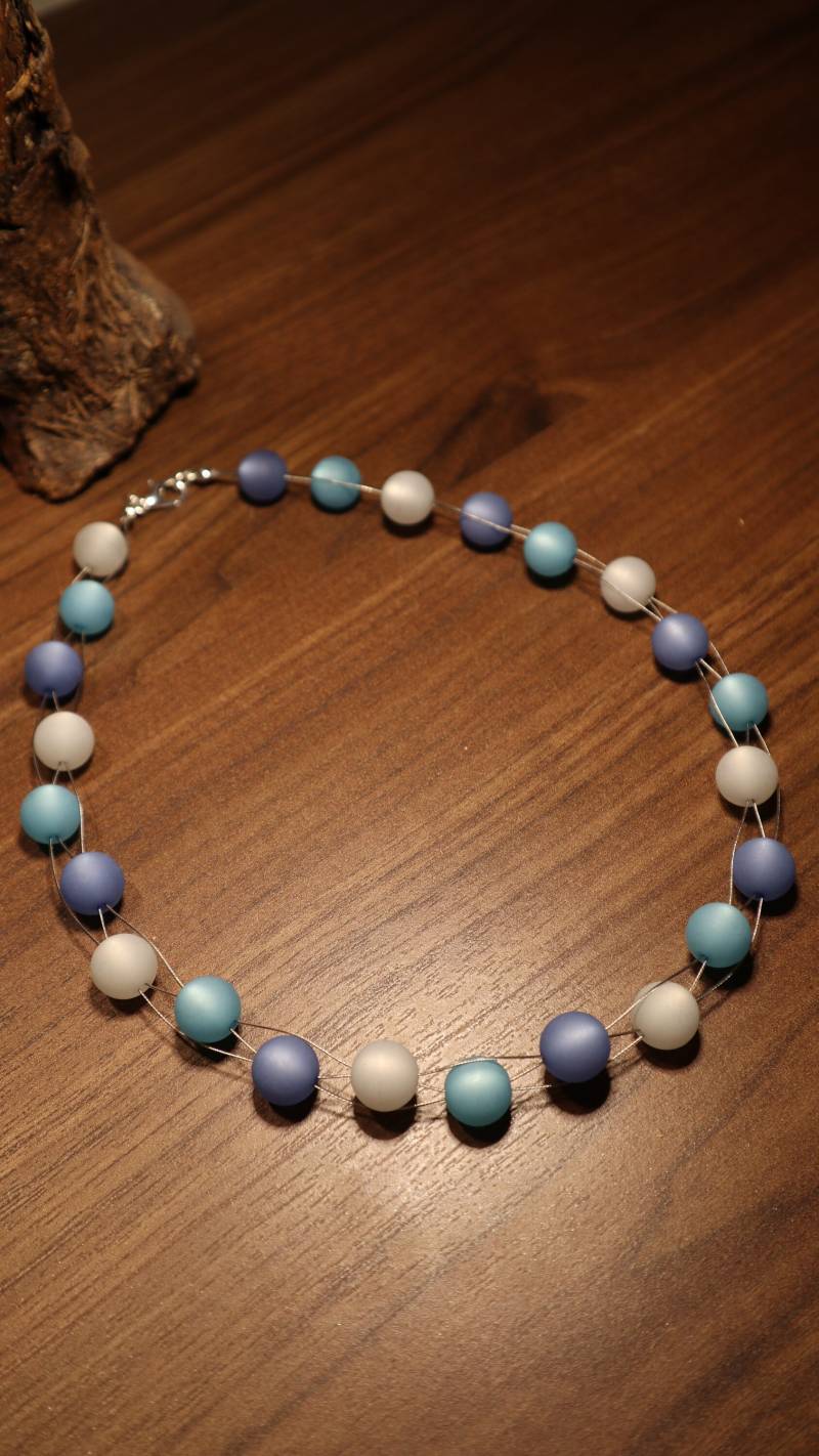 Polaris Kette Hellblau Dunkelblau Weiss Collier Halskette von BelasPerlenparadies