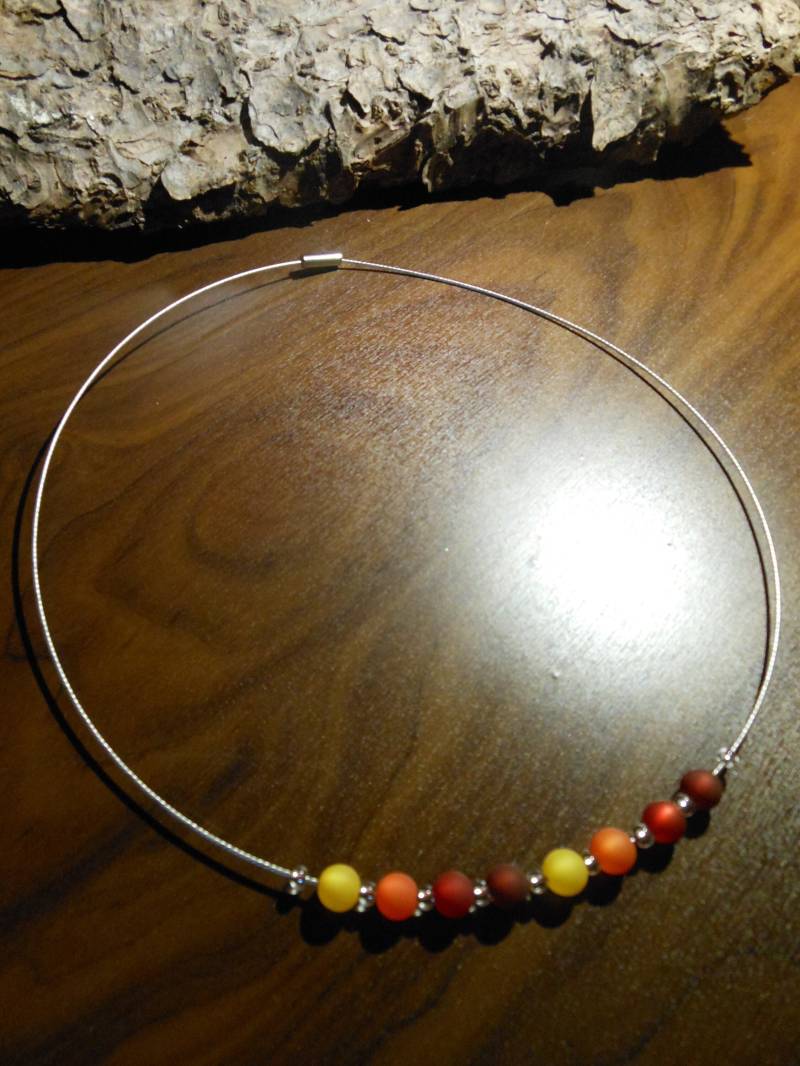 Polaris Kette Rot Orange Gelb Collier Halskette Halb von BelasPerlenparadies