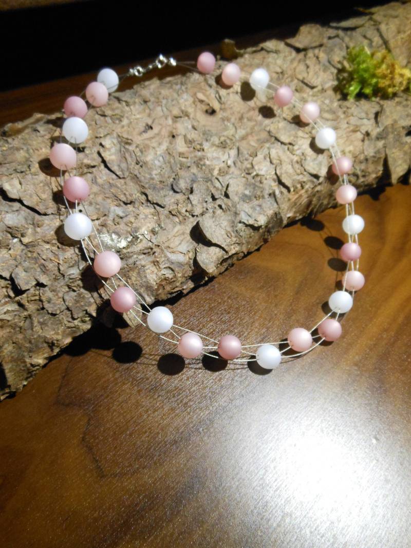 Polaris Kette Terracotta Rosybrown Weiss Collier Halskette von BelasPerlenparadies