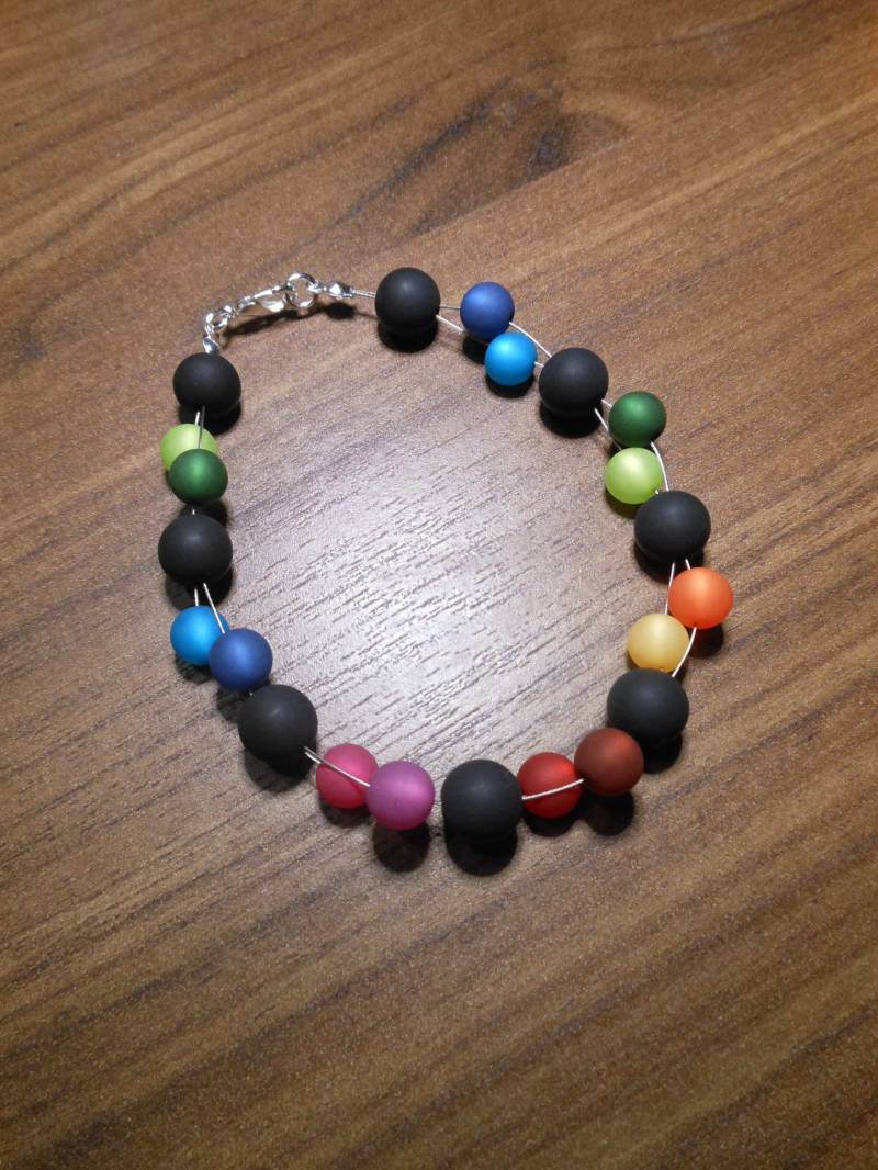 Polarisarmband 2-Reihig Regenbogen Schwarz Bunt von BelasPerlenparadies