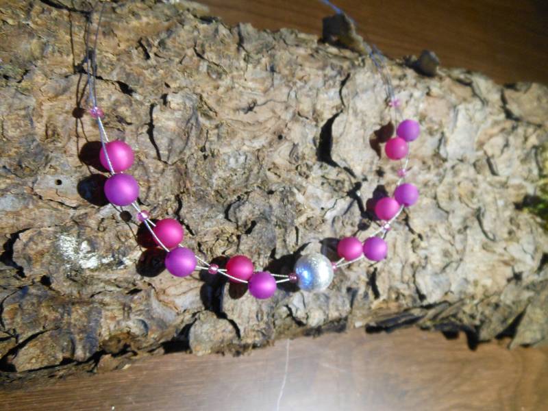 Polariskette Lila Rosa Pink Mit Silberperle Halskette Collier Polaris Kette Perlenkette von BelasPerlenparadies