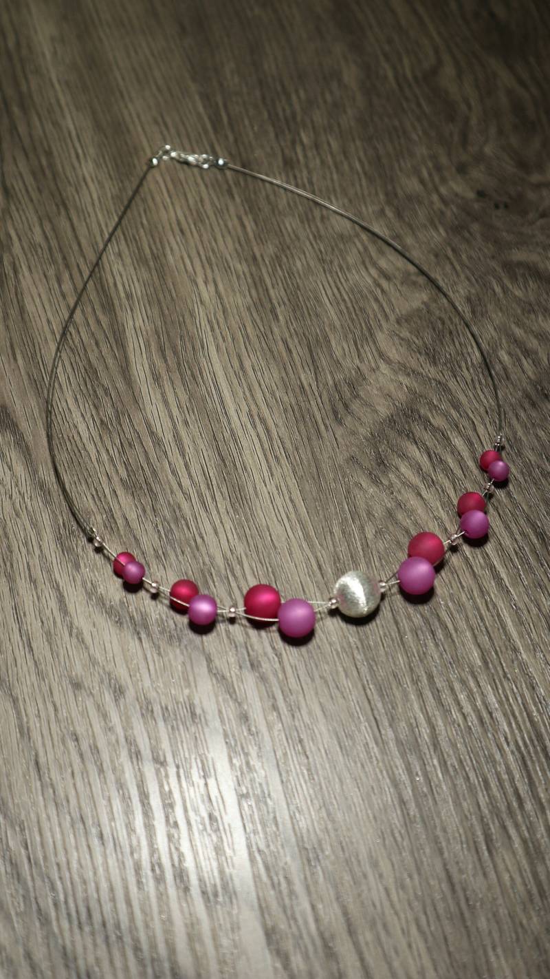 Polariskette Rosa Mit Silberperle Halskette Collier Polaris Kette Perlenkette von BelasPerlenparadies