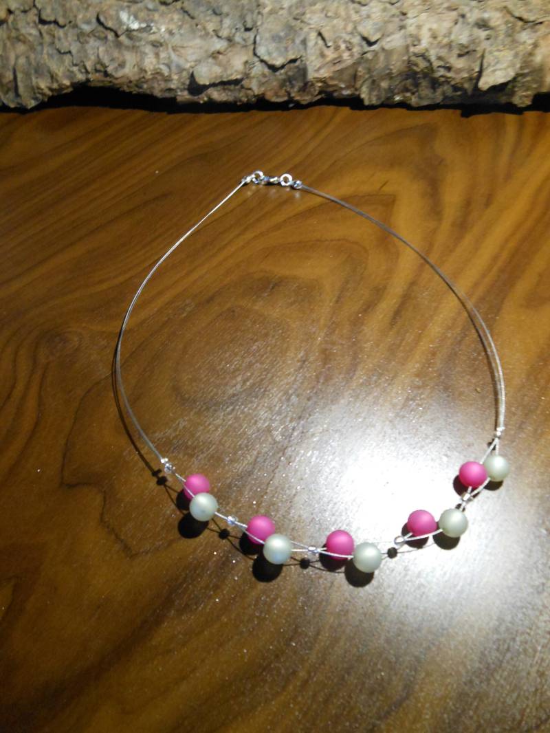 Polariskette Rosa Pink Grau Halskette Polaris Kette von BelasPerlenparadies
