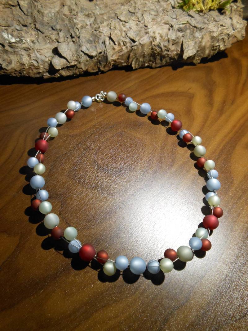 Polariskette Rot Blau Grau Collier Polaris Kette Halskette von BelasPerlenparadies