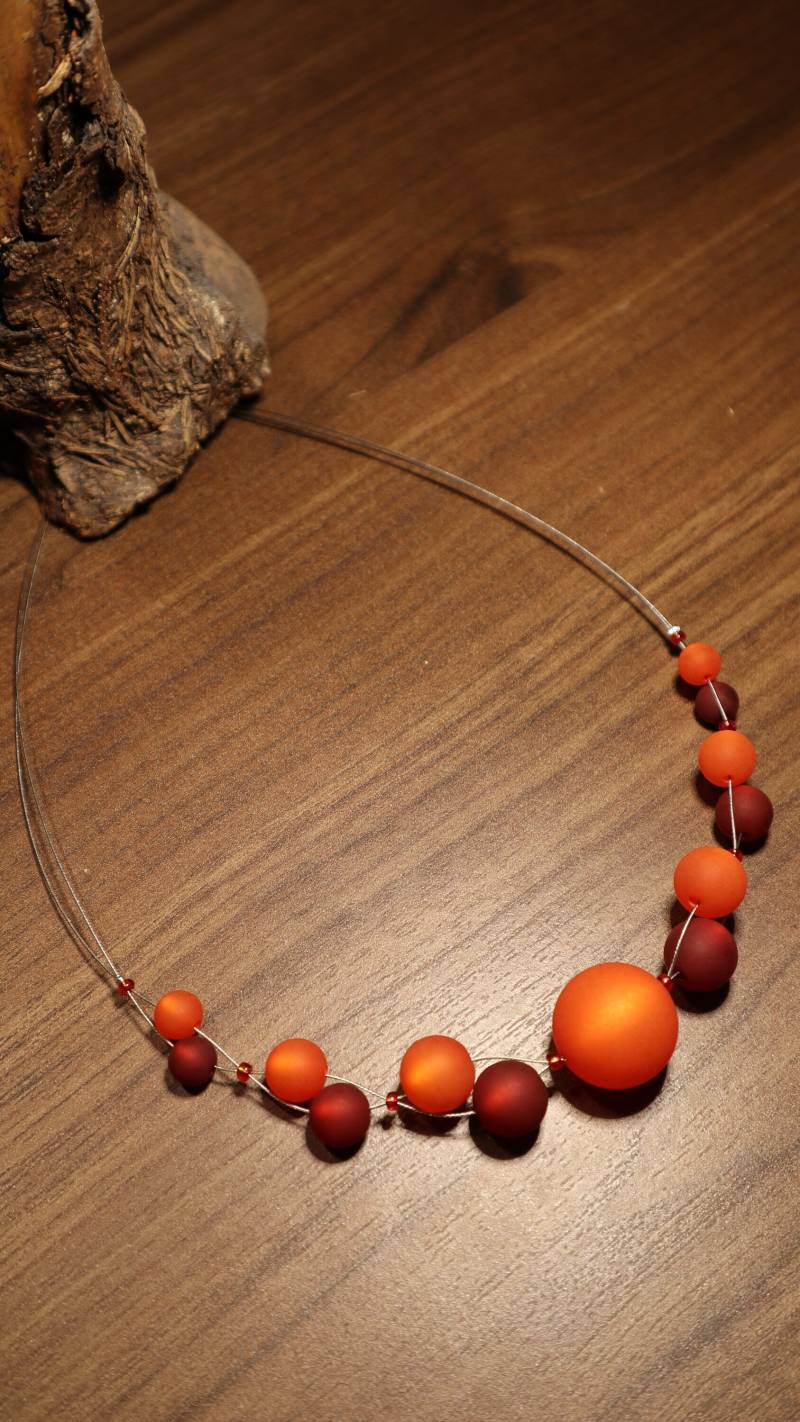 Polariskette Rot Orange Halskette Collier Polaris Kette von BelasPerlenparadies