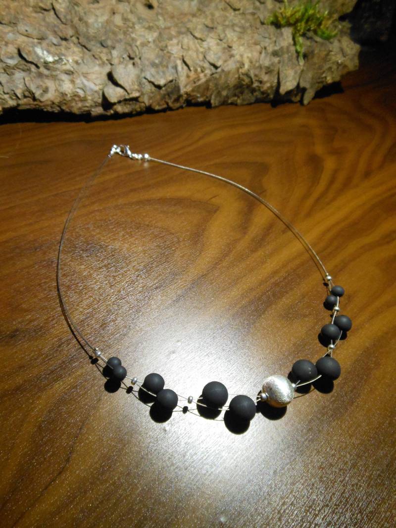 Polariskette Schwarz Mit Silberperle Halskette Collier Polaris Kette Perlenkette von BelasPerlenparadies