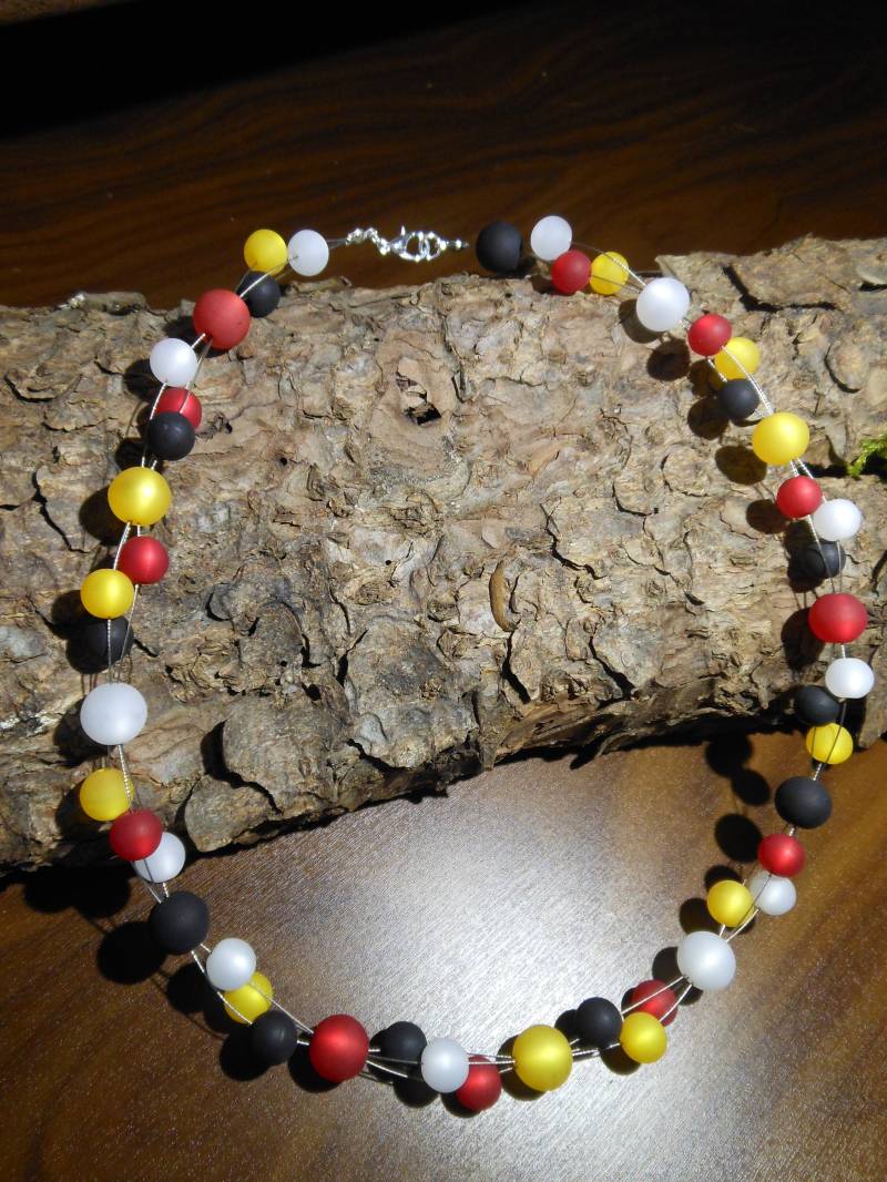 Polariskette Schwarz Rot Gold Gelb Collier Polaris Kette Halskette von BelasPerlenparadies