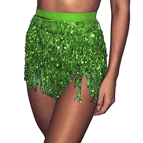Flovel Rock St. Patrick's Day mit Pailletten, Quaste, Bauchtanz, Hüfttuch, Rave-Kostüm, Fransenrock, Irischer-Rave-Outfit für Frauen und Mädchen von Flovel