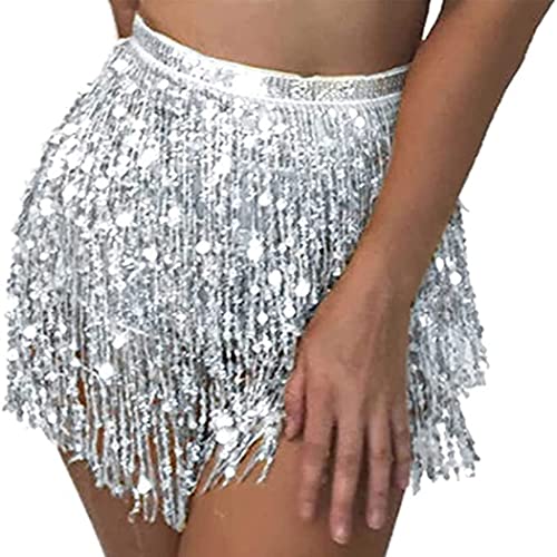 Flovel Rock mit Pailletten, Quaste, Bauchtanz, Hüfttuch, Rave-Kostüm, Fransenrock, Karneval-Rave-Outfit für Frauen und Mädchen von Flovel