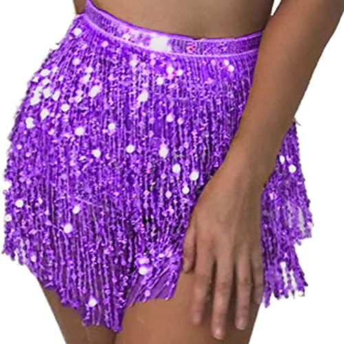 Flovel Rock mit Pailletten, Quaste, Bauchtanz, Hüfttuch, Rave-Kostüm, Fransenrock, Karneval-Rave-Outfit für Frauen und Mädchen von Flovel