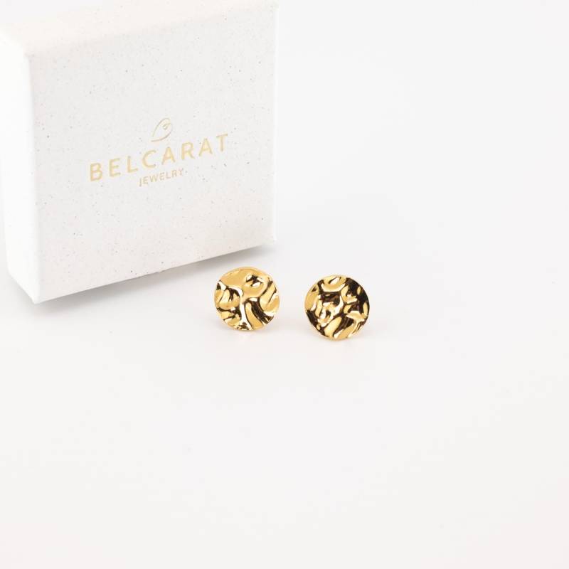 Ohrringe Faro, Gewellte Runde Ohrstecker, Vergoldeter Edelstahl Ohrringe Faro, Gewellte Runde Ohrstecker, Vergoldeter Edelstahl von Belcarat