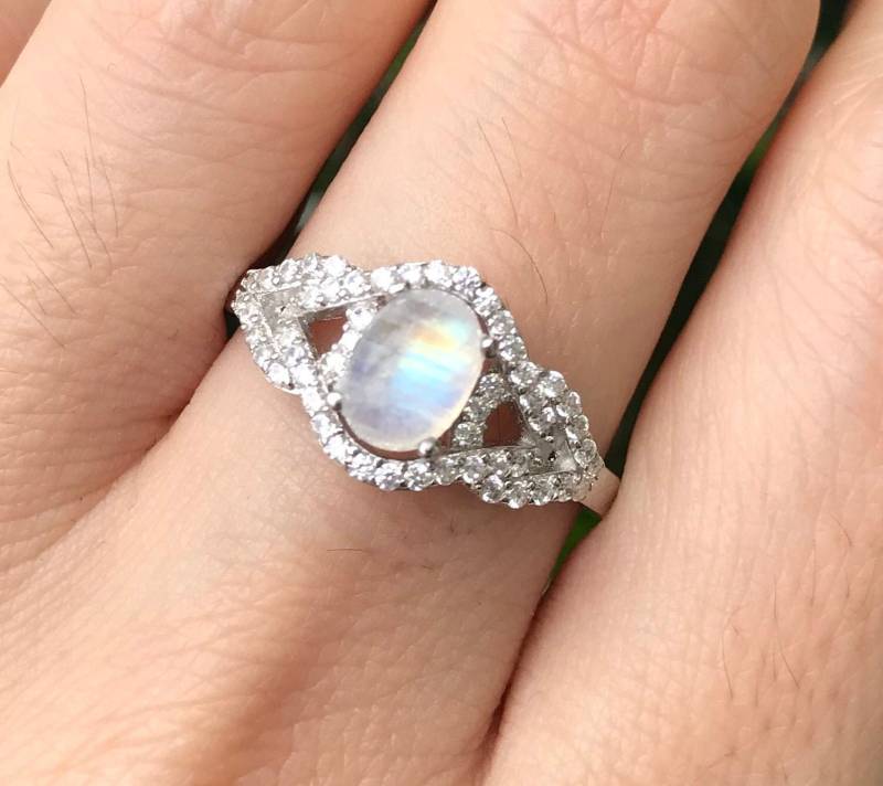 1Ct Mondstein Deko Swirl Ring - Cabochon Oval Verlobungsring - Regenbogen Edwardian Jahrestag Juni Geburtsstein Ring von Belesas