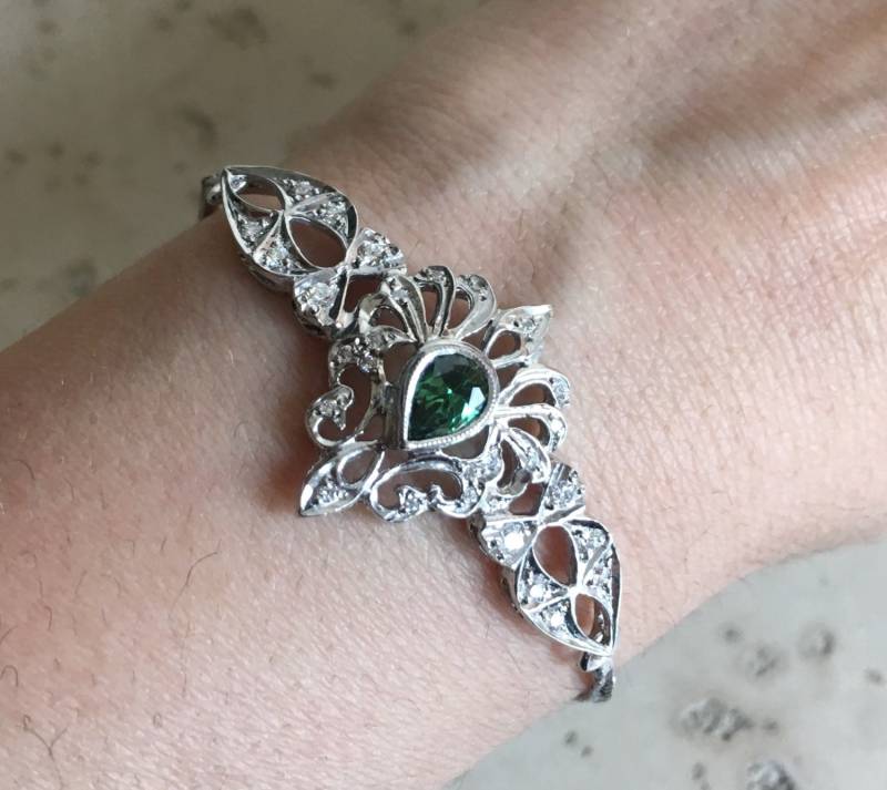 Art Deco Vintage Inspiriertes Armband - Lab Saphir Viktorianisch Braut Edelstein Schmuck - Granat Statement Armband von Belesas