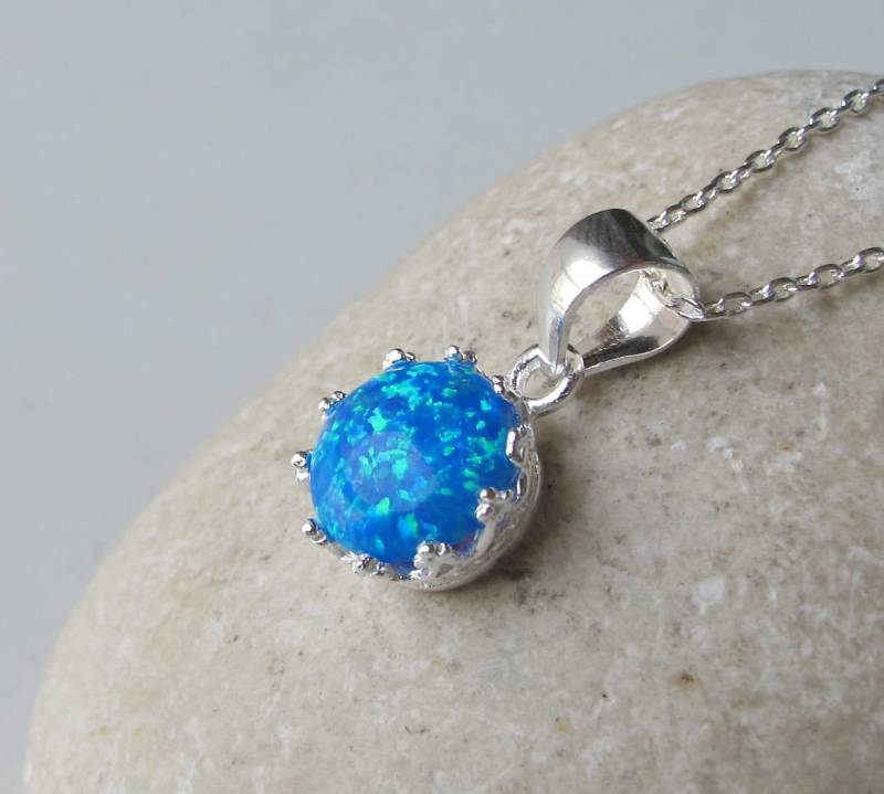 Blaue Opal Halskette - Sterling Silber Boho Regenbogen Schlichte Schmuck Geschenke Für Sie - Oktober Geburtsstein Halskette von Belesas