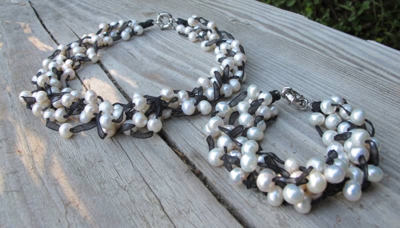 Braut Perlen Schmuckset Kunstperlen Halskette Armband Set Perlenschmuck Juni Geburtsstein Schmuck von Belesas