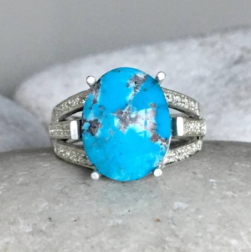 Echt Türkis Verlobungsring - Ovaler Statement Ring - Verlobungsring Türkis - Blauer Jahrestagsring von Belesas