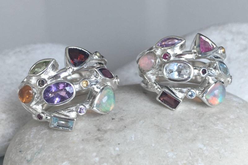 Edelstein Cluster Statement Ring - Boho Ring Natur Inspiriert Ast Zweig Multistone Baum von Belesas